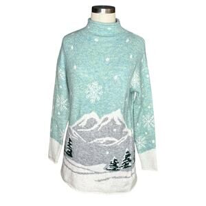 CUPCAKES AND CASHMERE Snow Pattern Mock Neck Knit Sweater Women's Size XS Winter